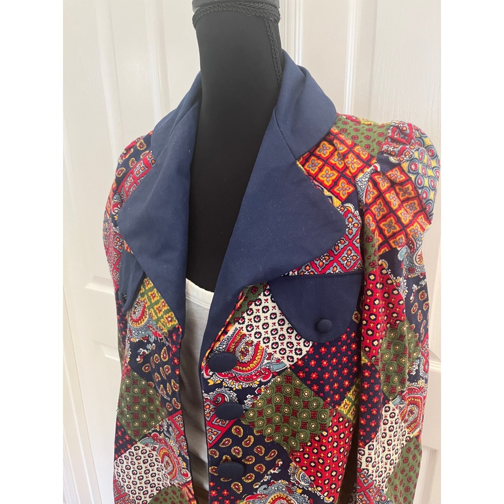 Vintage 70s Patchwork Blazer Blazer Jacket Womens Medium Paisley Calico Print